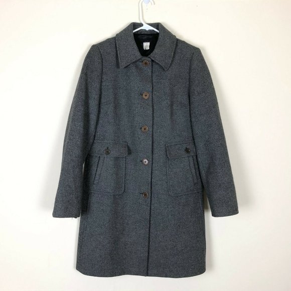 J. Crew 8 T Car Coat Wool Gray Button Front Flap Pocket Winter Overcoat